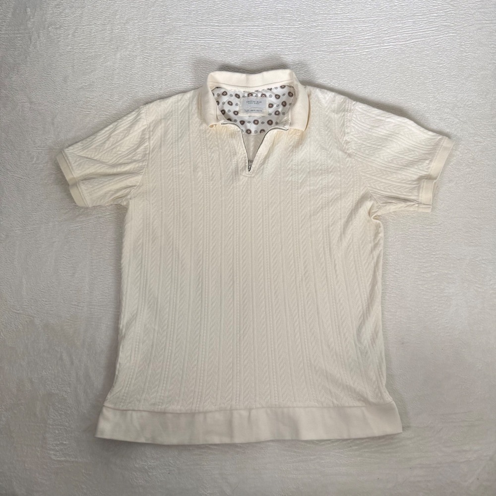 Cactus Man Ricky Singh Cream Chevron Cable Knit Quarter Zip Polo Shirt Mens XL